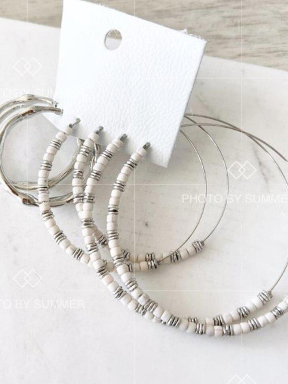 Free People Beaded Hoop Earring Set Silver